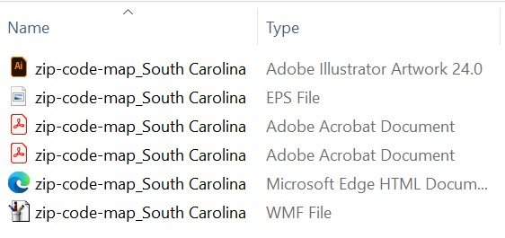 files included in the state zip code files